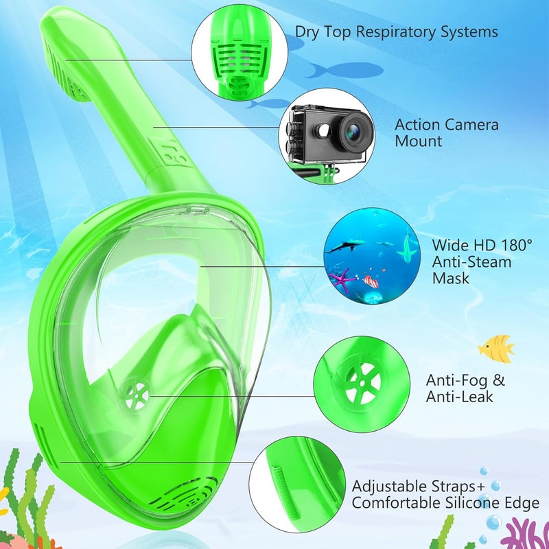 Hydiview Kids Snorkel Mask Full Face, Snorkeling Gear for Kids 2-14 with Camera Mount, 180 Degree Panoramic View Snorkeling Set Anti-Fog Anti-Leak - Image 2